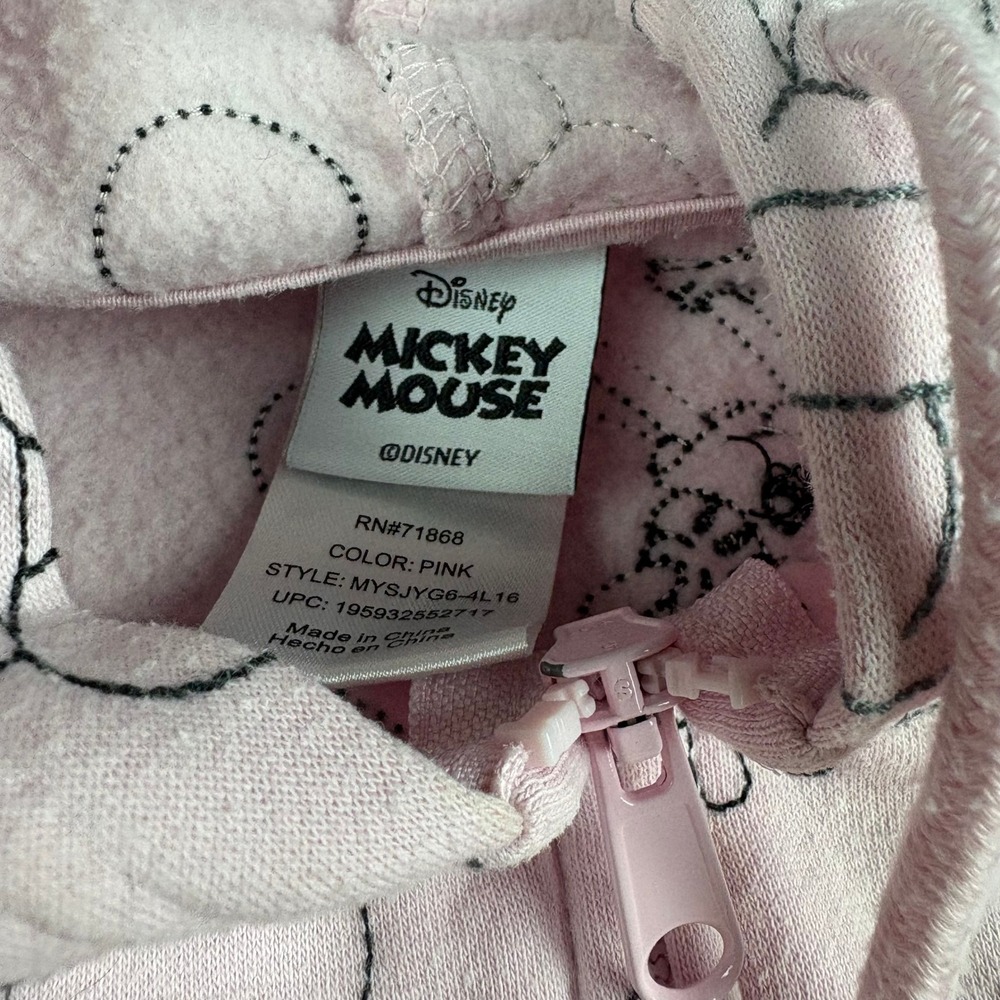 Disney Mickey Mouse Pink All Over Print Zip Up Hoodie Sweatshirt Small MYSJYG6 - Picture 5 of 7